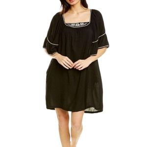 Max Studio Black Embroidered Flutter Sleeve Square Neck Mini Shift Dress Medium